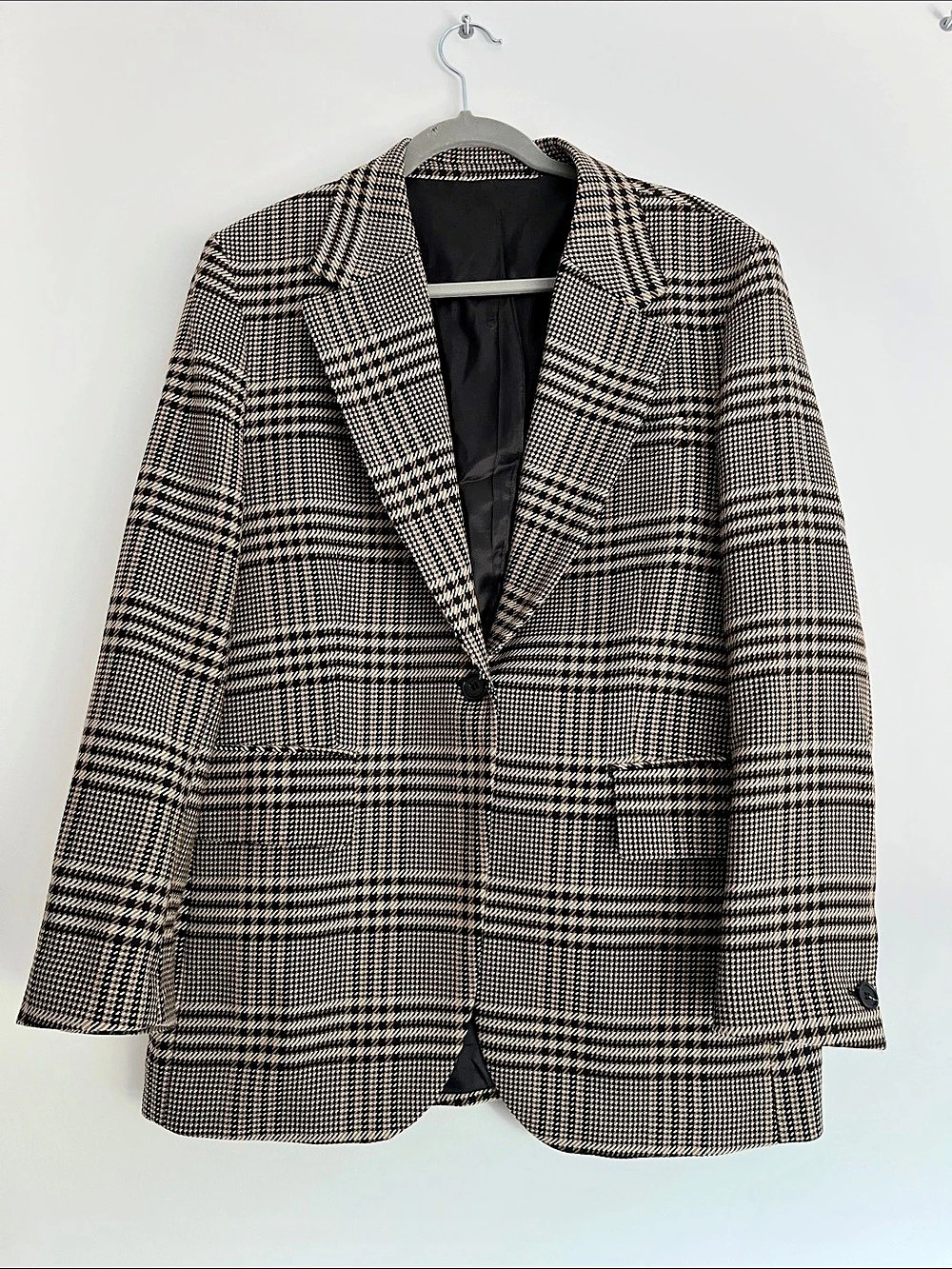 Arket Plaid Wool Blend Blazer Black & Brown Large Like New